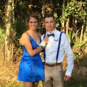 Blue Satin Dress with Pockets